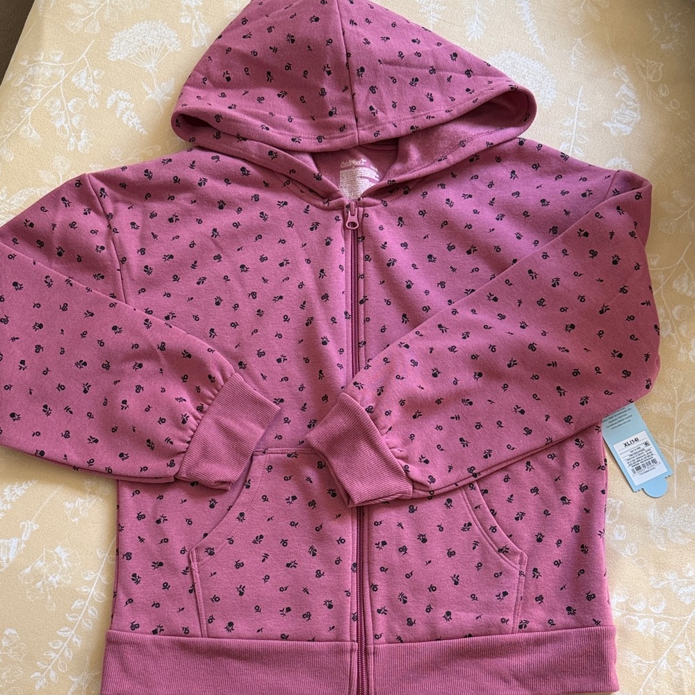 Cat & Jack Pink Hoodie with Black Flowers
